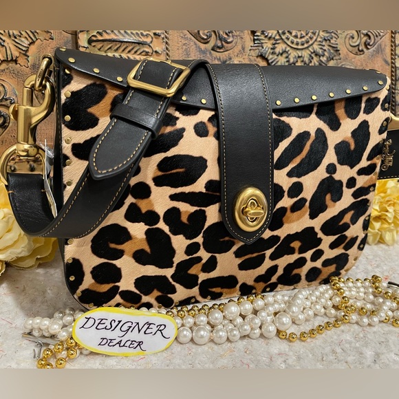 COACH Haircalf Leopard Page 27 Boarder Rivets Shoulder Bag NWT 32870 GORGEOUS! - Picture 2 of 12